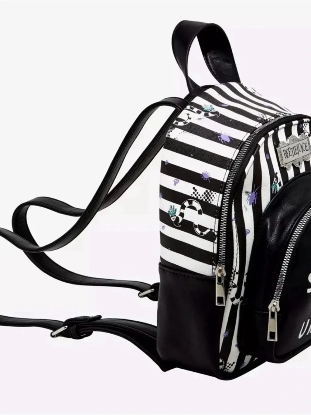 Hot Topic Beetlejuice Black White Striped Mini Backpack